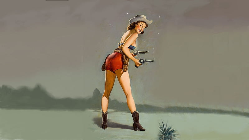 Yesteryear's Cowgirl . ., hats, cowgirl, boots, holsters, digital art, brunettes, fantasy, pistols, pinup, style, western, HD wallpaper