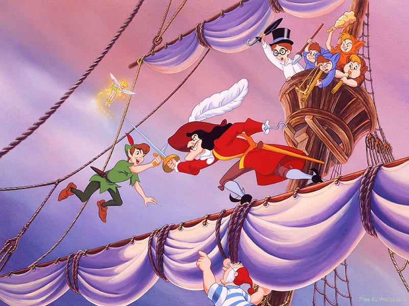 Peter Pan and Captain Hook Fight, cartoons, movie, animation, walt disney,  animations, HD wallpaper | Peakpx