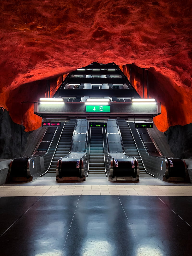 escalator, metro, station, tunnel, HD phone wallpaper
