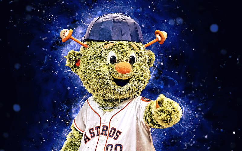 Orbit mascot, Houston Astros, baseball, MLB, creative, USA, neon lights, Houston Astros mascot, MLB mascots, official mascot, Orbit mascot, HD wallpaper