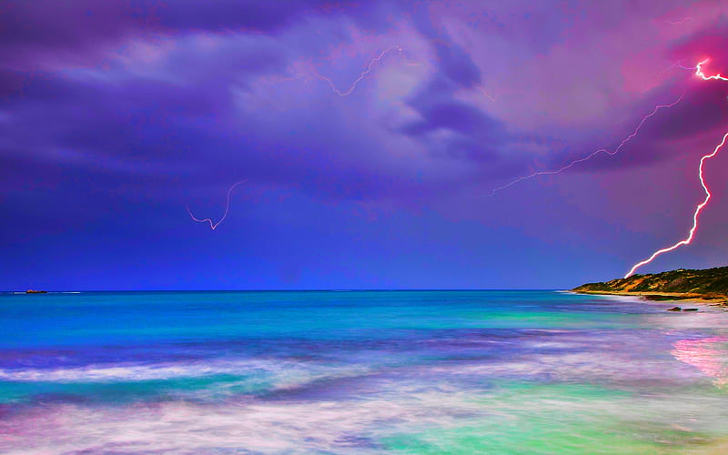 HIGH VOLTAGE SPARK, nature, lightning, force, ocean, HD wallpaper