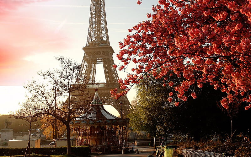 Autumn in Paris, architecture, amazing, autumn, france, eiffel tower, desenho, paris, landscape, HD wallpaper