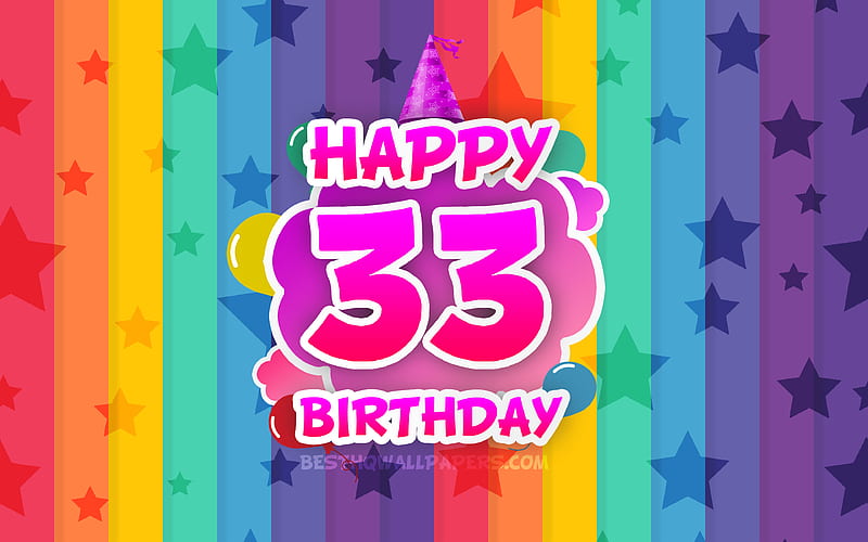 Happy 33rd birtay, colorful clouds Birtay concept, rainbow background, Happy 33 Years Birtay, creative 3D letters, 33rd Birtay, Birtay Party, 33rd Birtay Party, HD wallpaper
