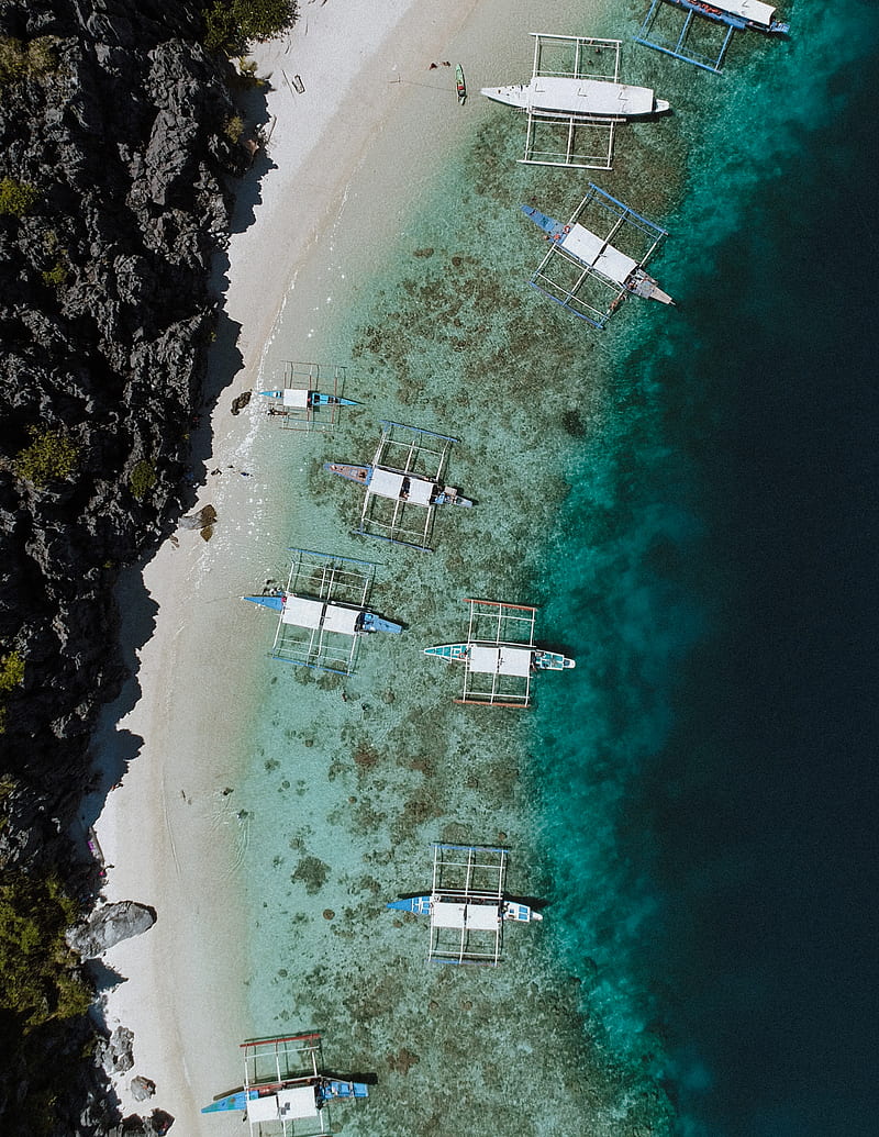 aerial of boats docked beside islet, HD phone wallpaper