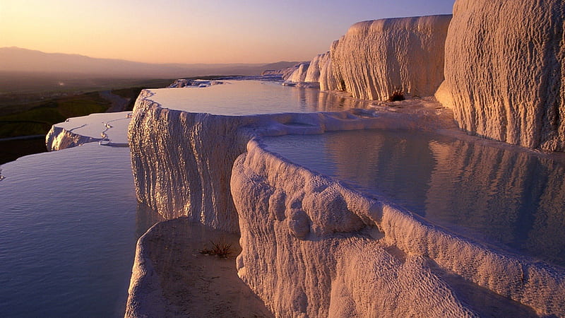 incredible salt pools in pamukkale turkey, pools, salt, sky, valley, HD wallpaper