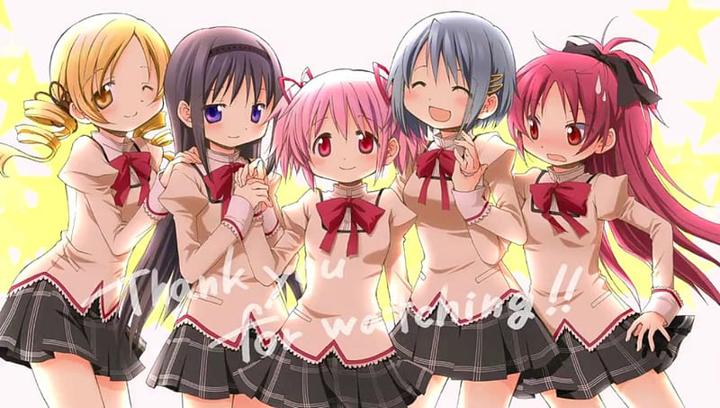 Maho Shojo, thank you, anime, anime girls, school uniform, friends, HD  wallpaper | Peakpx
