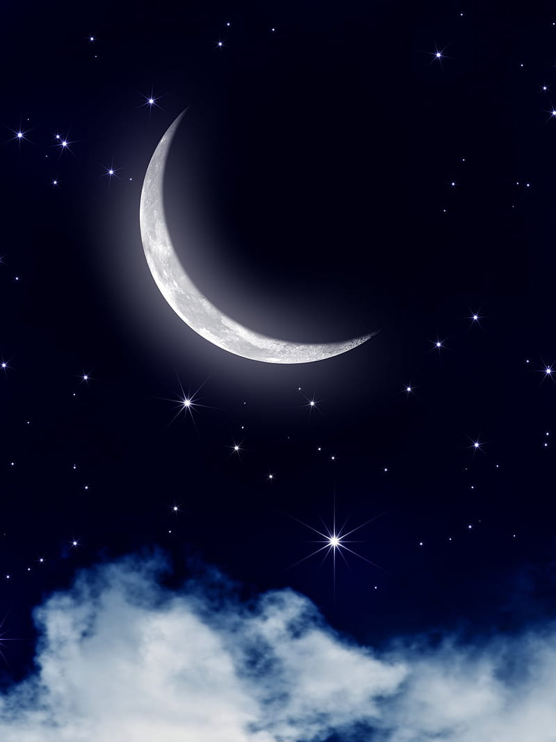 MOON, stars, night, sky, HD phone wallpaper
