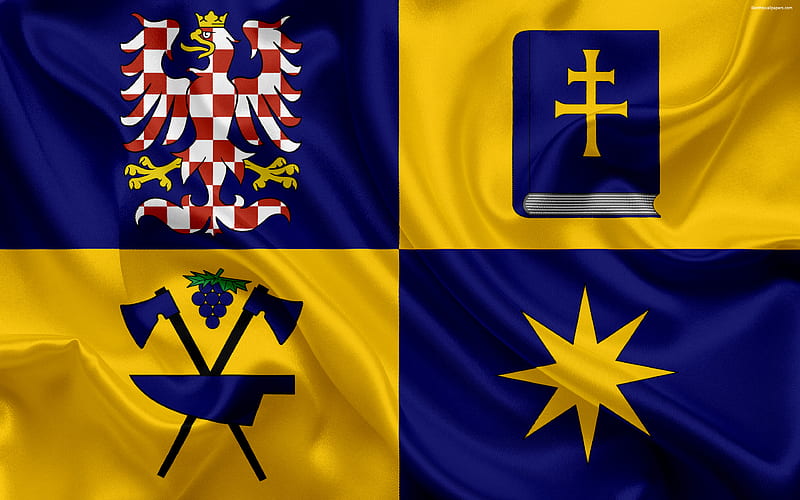 Flag of Zlín Region, silk flag official symbols, flags of administrative units, Czech Republic, Zlín Region, HD wallpaper