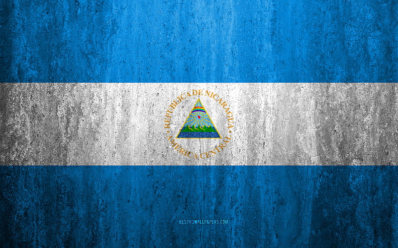 Flag of Nicaragua stone background, grunge flag, North America, Nicaragua flag, grunge art, national symbols, Nicaragua, stone texture, HD wallpaper