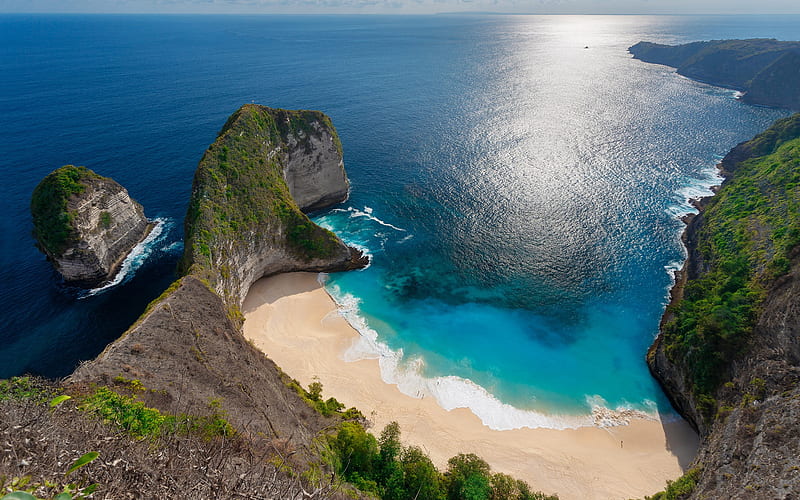 Indian Ocean, Kelingking Beach, summer, seascape, beach, rocks, secret places to relax, Nusa Penida, Indonesia, HD wallpaper
