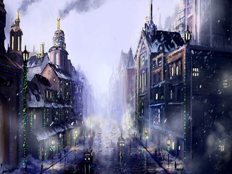 Christmas Steampunk City, Christmas, Steampunk, City, Winter, HD wallpaper