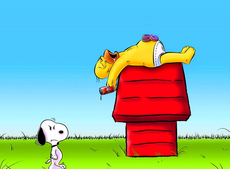 Homer Snoopy, cartoon funny, homer simpson snoopy dog, HD wallpaper