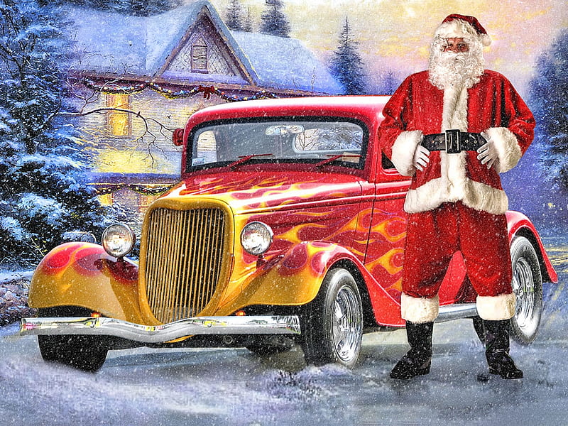 Special Delivery, santa, hot rod, christmas, snow, HD wallpaper