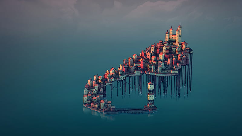 townscaper, city builder games, construction, floating city, Games, HD wallpaper