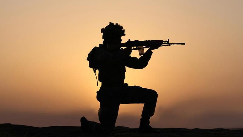 Silhouette Of Soldier With Gun Indian Army, HD wallpaper
