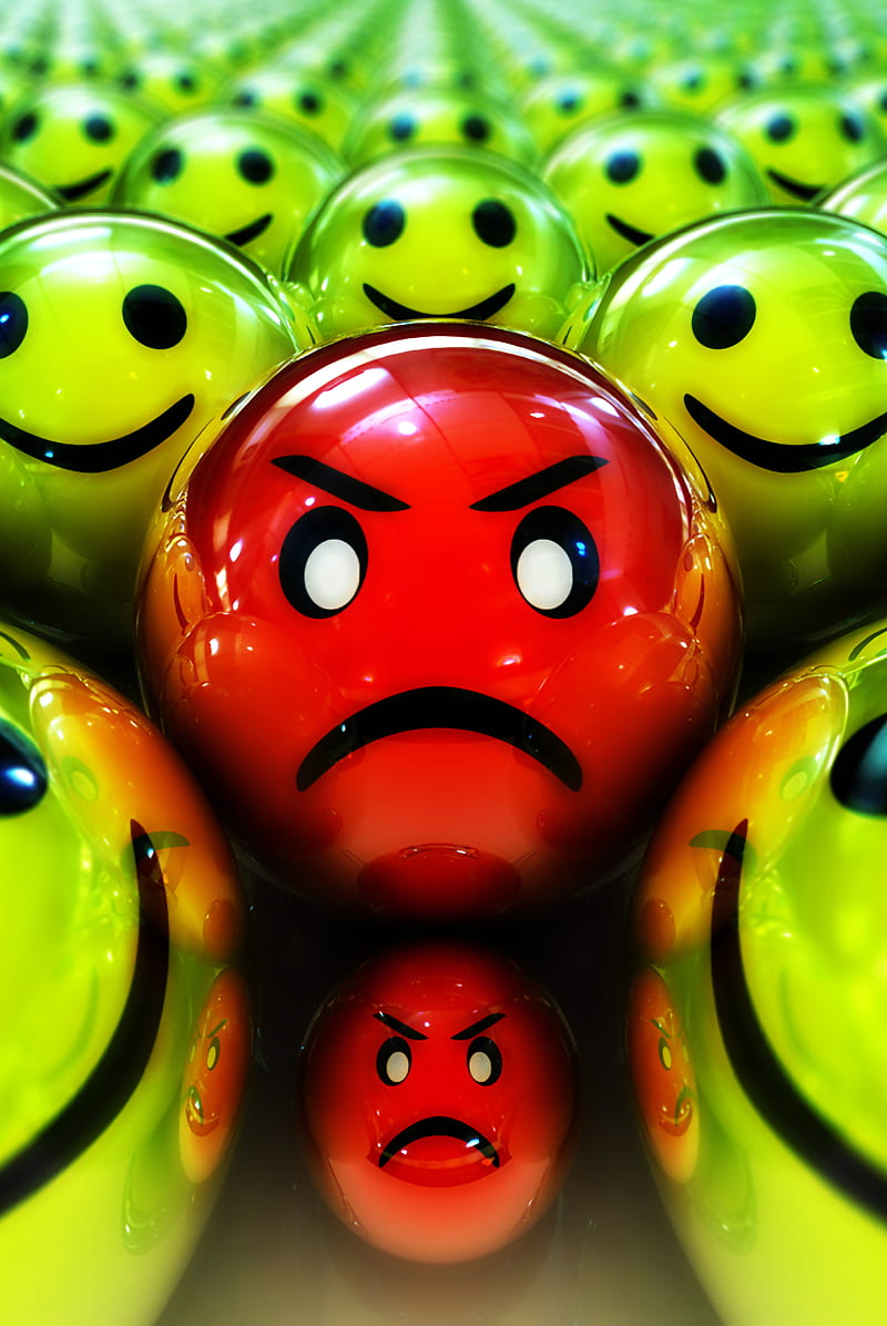Sad, 3d, balls, green red, smilies, yellow, HD phone wallpaper
