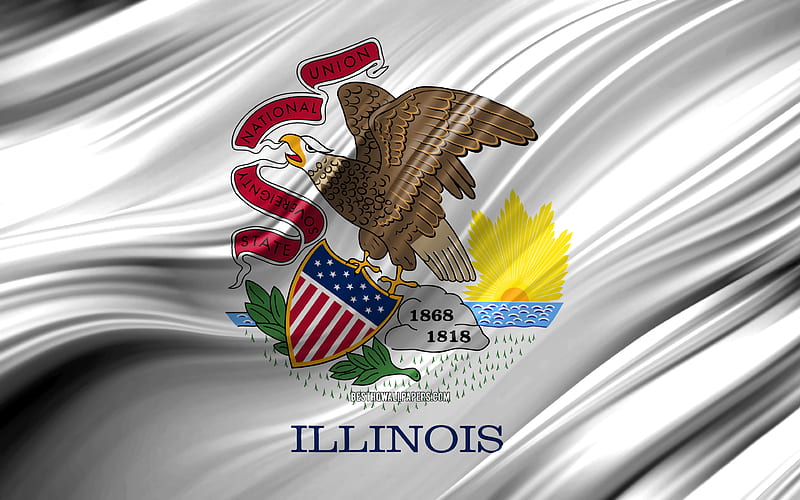 Illinois flag, american states, 3D waves, USA, Flag of Illinois, United States of America, Illinois, administrative districts, Illinois 3D flag, States of the United States, HD wallpaper