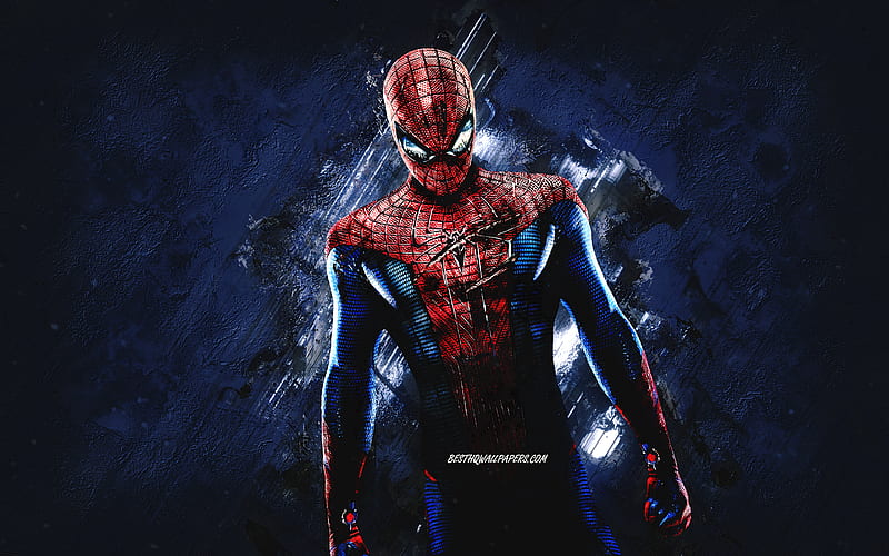 Spider-Man, superhero, blue stone background, Spider-Man character, creative art, HD wallpaper