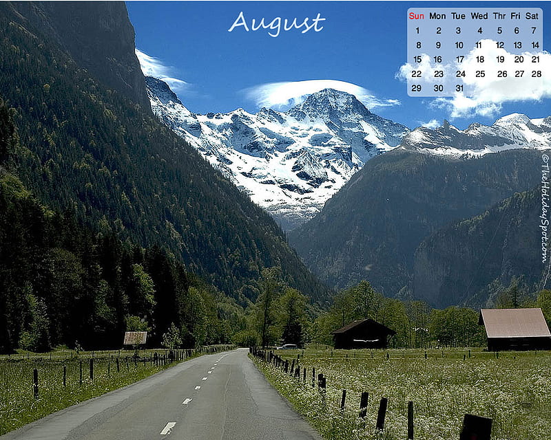 August 2010, calendar, mountain, wild flowers, trail, road, sky, alpine, meadow, HD wallpaper