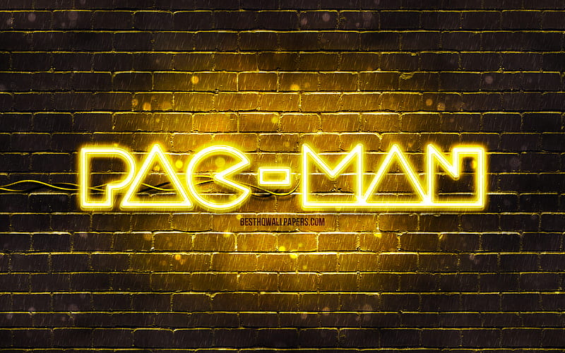 Pac-Man yellow logo yellow brickwall, Pac-Man logo, Pac-Man neon logo, Pac-Man, HD wallpaper