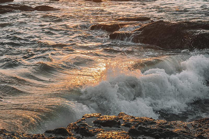 waves, spray, rocks, water, ocean, HD wallpaper