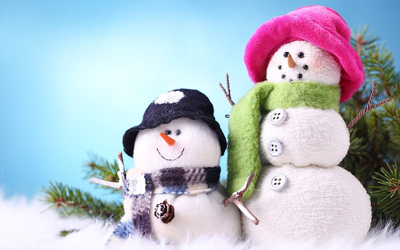 snowmen, New Year, winter, snow, HD wallpaper