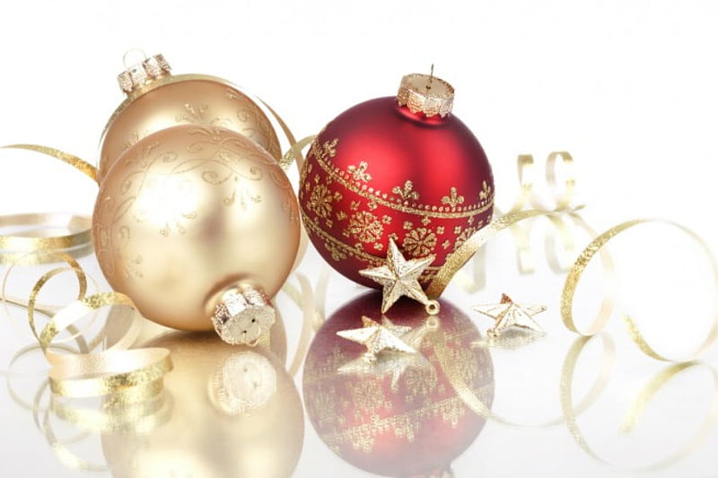 Christmas Time!, ornaments, red, baubles, gold, christmas, ribbon, star ...