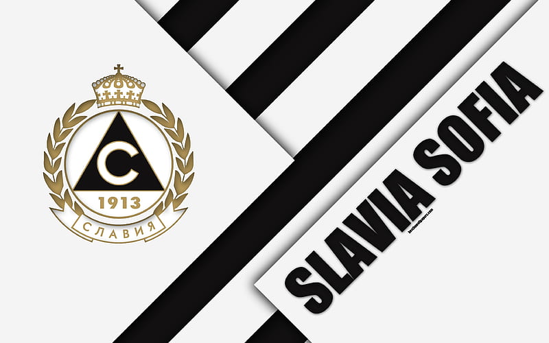 FC Slavia Sofia material design, logo, Bulgarian football club, black and white abstraction, emblem, Parva Liga, Sofia, Bulgaria, football, HD wallpaper