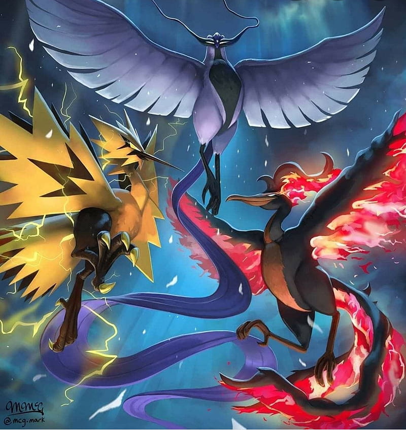 Download Glowing Neon Zapdos, Articuno, And Moltres Wallpaper