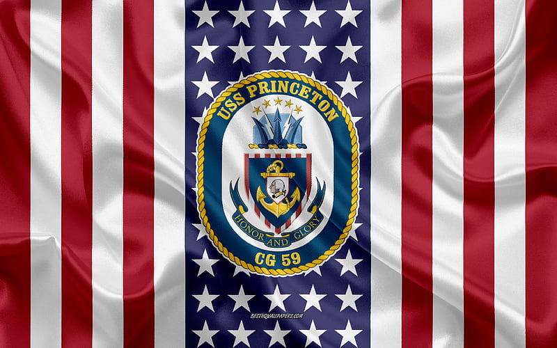 USS Princeton Emblem, CG-59, American Flag, US Navy, USA, USS Princeton Badge, US warship, Emblem of the USS Princeton, HD wallpaper