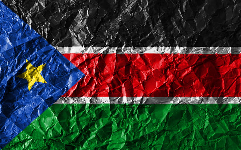 South Sudan flag crumpled paper, African countries, creative, Flag of South Sudan, national symbols, Africa, South Sudan 3D flag, South Sudan, HD wallpaper