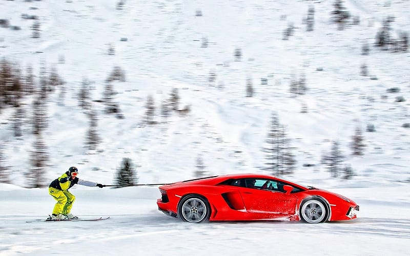 Funny, Winter, Lamborghini, Snow, Ski, Vehicles, Humor, Lamborghini Aventador Lp 700 4, HD wallpaper
