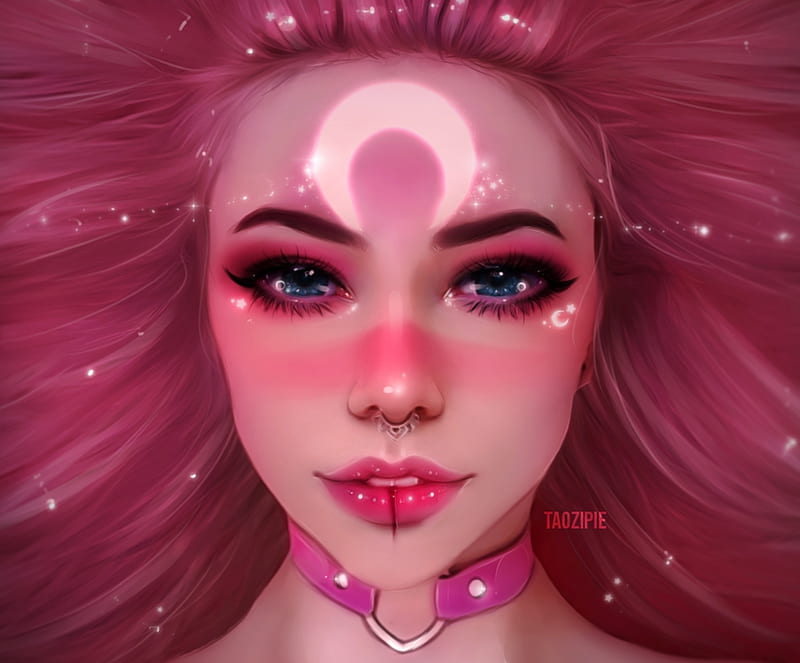 Free Download Moon Fantasy Moon Taozipie Girl Face Pink Hd