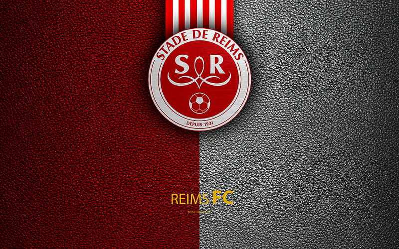 Reims FC, Stade de Reims FC, French football club Ligue 2, leather texture, logo, Reims, France, second division, football, HD wallpaper