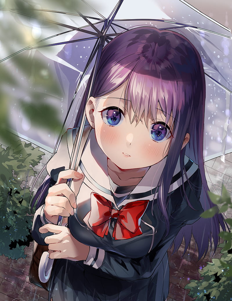 anime school girl, umbrella, cute, moe, long hair, Anime, HD phone wallpaper