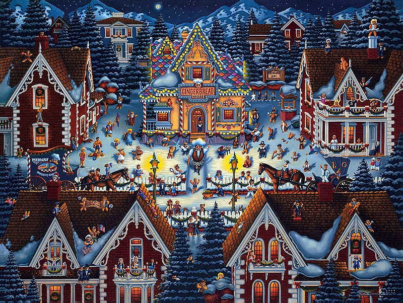 Gingerbread House christmas snow houses town painting artwork  winter HD wallpaper  Peakpx