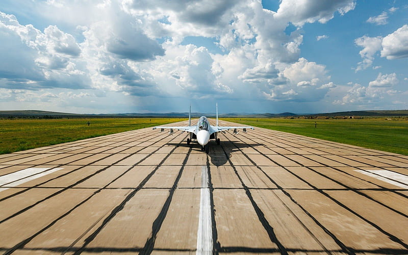 aerodrom, fighter, su-30cm, runway, su-30sm, flanker-c, HD wallpaper