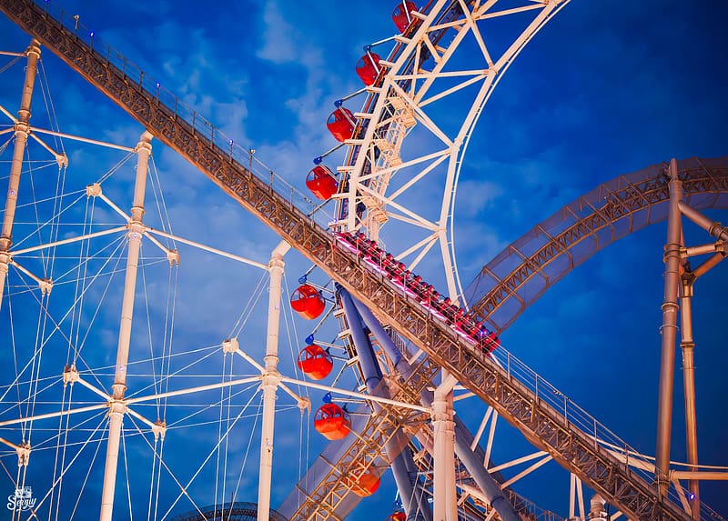 roller coaster, ferris wheel, attractions, tokyo, japan, HD wallpaper