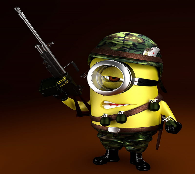 Soldier Minion, cartoon funny, despicable me, minion soldier, HD wallpaper  | Peakpx