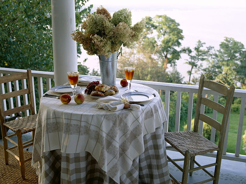 Home, table, food, wine, interior, desenho, vase, trees, green, flowers, HD wallpaper