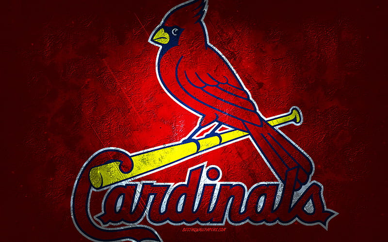 St Louis Cardinals, American baseball team, red stone background, St Louis Cardinals logo, grunge art, MLB, baseball, USA, St Louis Cardinals emblem, HD wallpaper