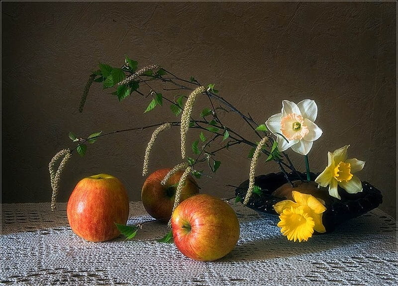 Narcissus, apple, flowers, bonito, HD wallpaper