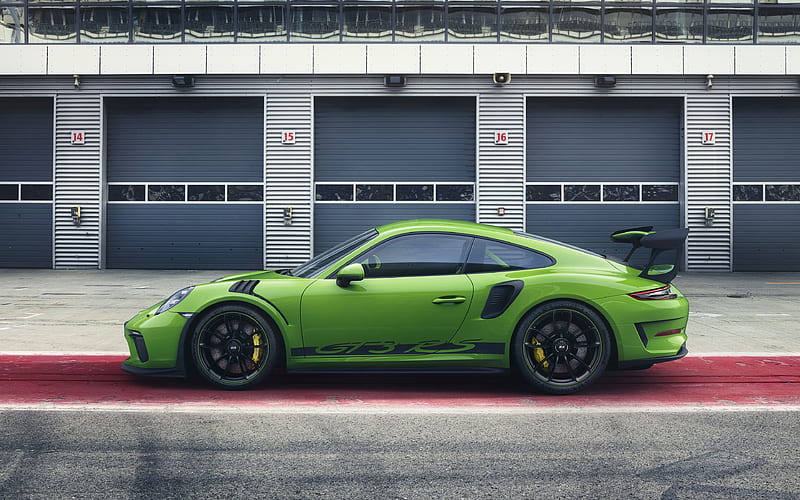 Porsche 911 GT3 RS side view, 2019 cars, supercars, Porsche 911, green Porsche, Porsche, HD wallpaper