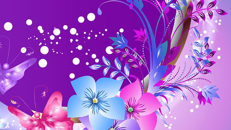 Spring, butterfly, purple, texture, flower, white, pink, blue, HD wallpaper
