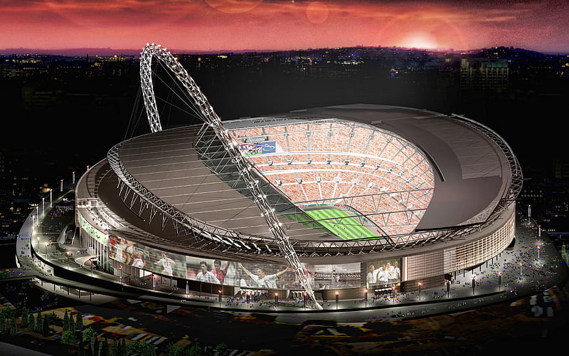 Wembley Stadium, New Wembley, football stadium, evening, sunset, stadium, England, HD wallpaper