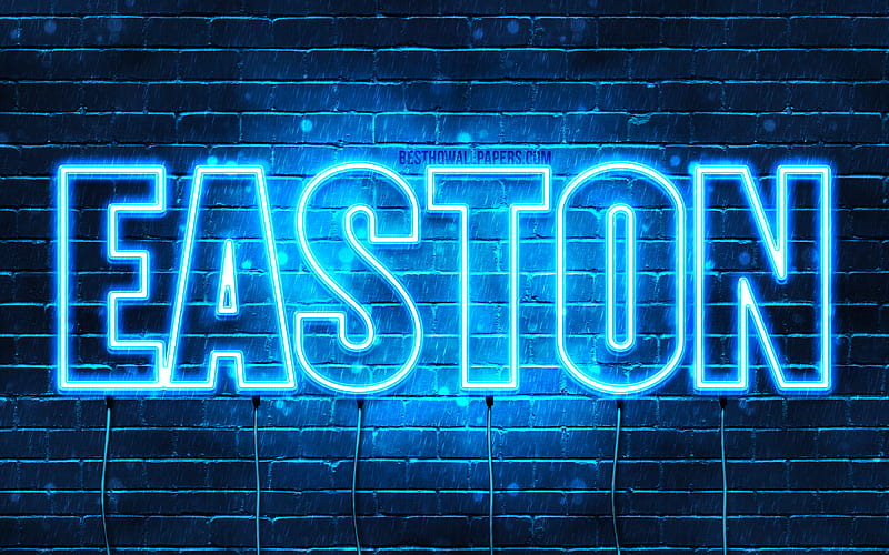 Easton with names, horizontal text, Easton name, blue neon lights, with Easton name, HD wallpaper