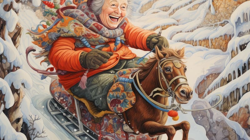 Sleigh Ride, artwork, horse, painting, snow, head, HD wallpaper