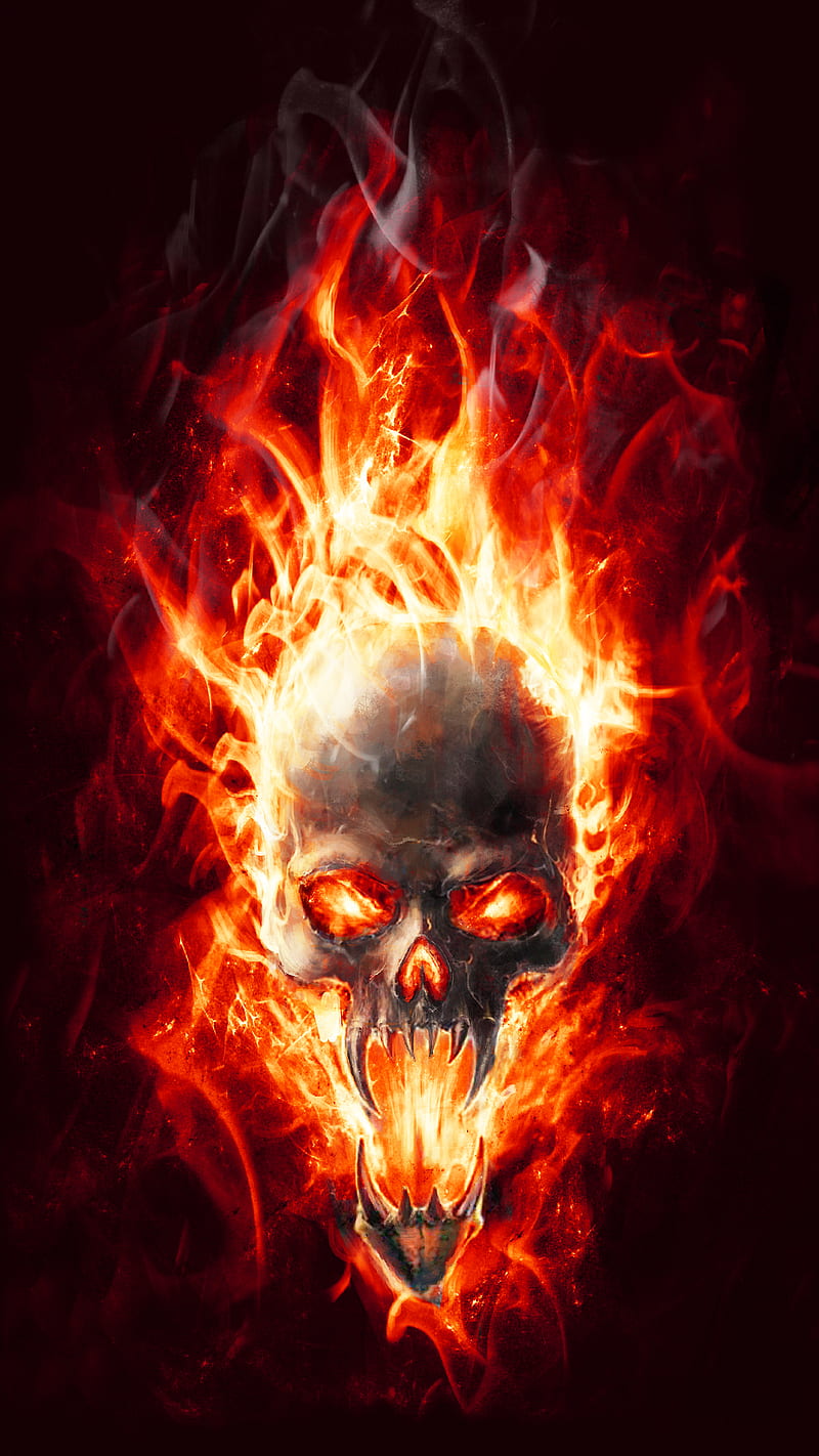 Flame skull, flames, flaming skull, skulls, HD phone wallpaper