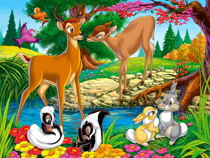 Bambi, cute, fantasy, movie, skunk, bunny, disney, deer, HD wallpaper |  Peakpx