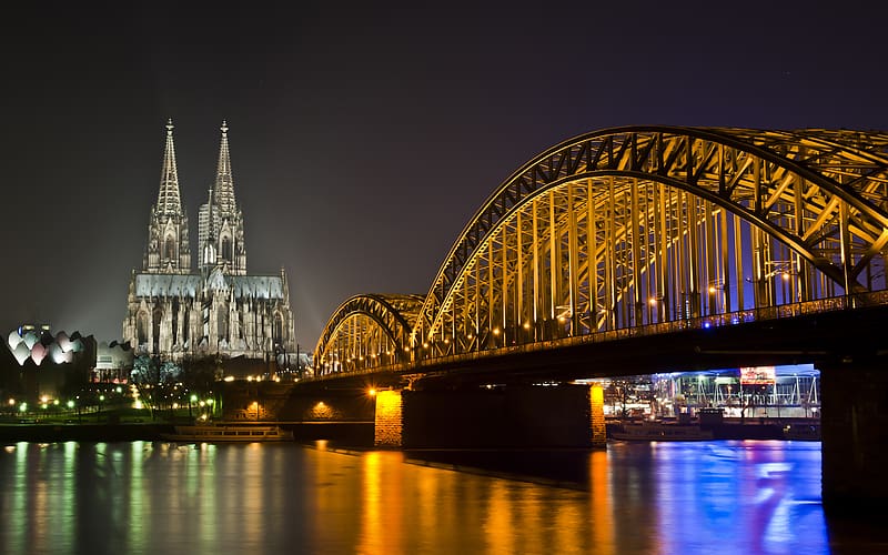 Bridge, Germany, Cologne, Religious, Cologne Cathedral, Hohenzollern Bridge, Cathedrals, HD wallpaper